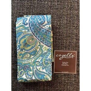 Lot Of 2 COZELLE Blue Green Paisley Print Microfiber Pillowcases Standard 20x30
